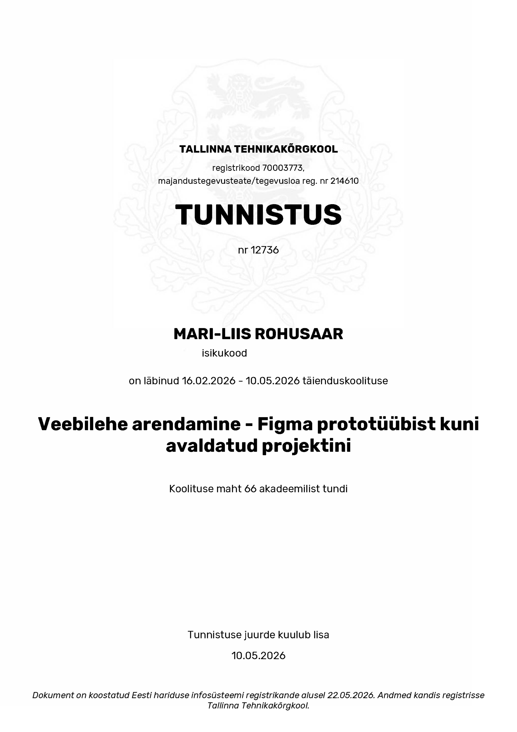 tunnistus Figma prototüübist kuni avaldatud projektini